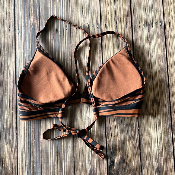 Kona Sol Brown and Black Zebra Print Bikini Swim Top S - Picture 2 of 2